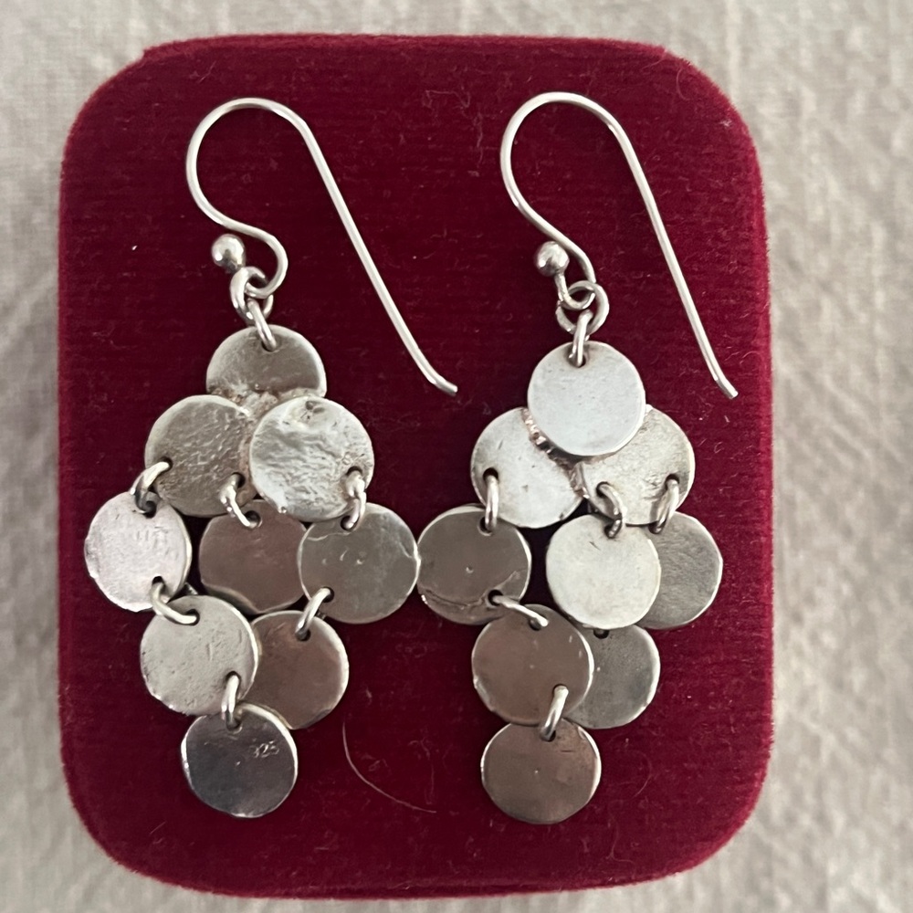 925 Sterling Rain Silver Coin Dangle Chandelier Earrings